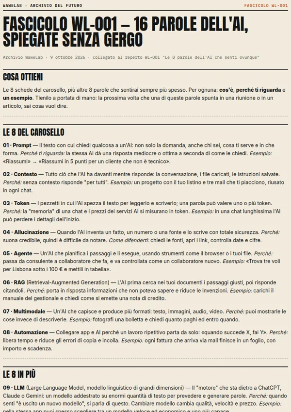 Prima pagina del Fascicolo WL-001